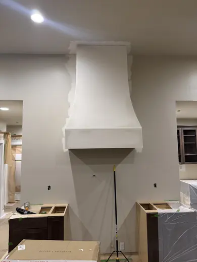 Range hood framing and the later shaped hood enclosure, view 2.